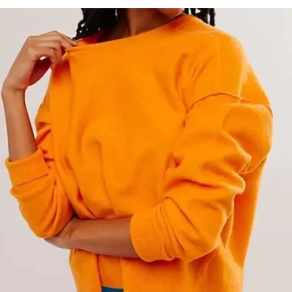Nwt Free People Luna Pullover Sweater Bright Marigold Oversized Coastal Spring S - Picture 15 of 15